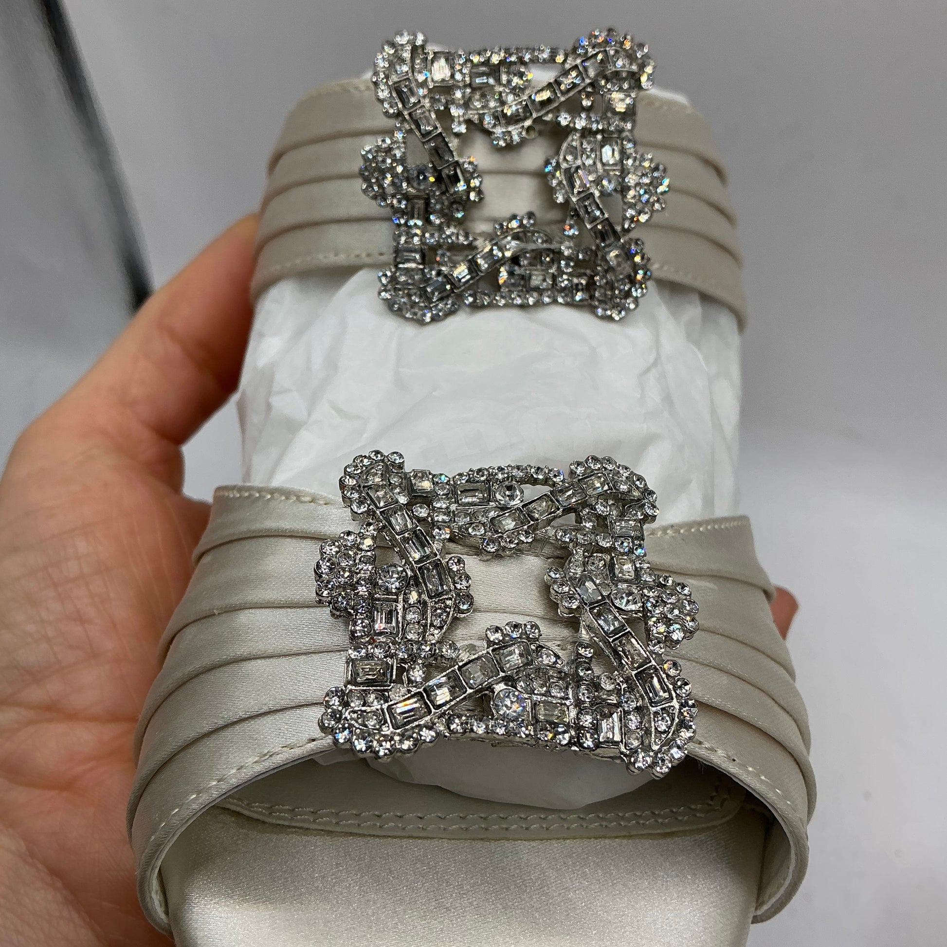 Ivory Satin Bridal Shoes with Crystal Embellishments, Wedding, Bridesmaid