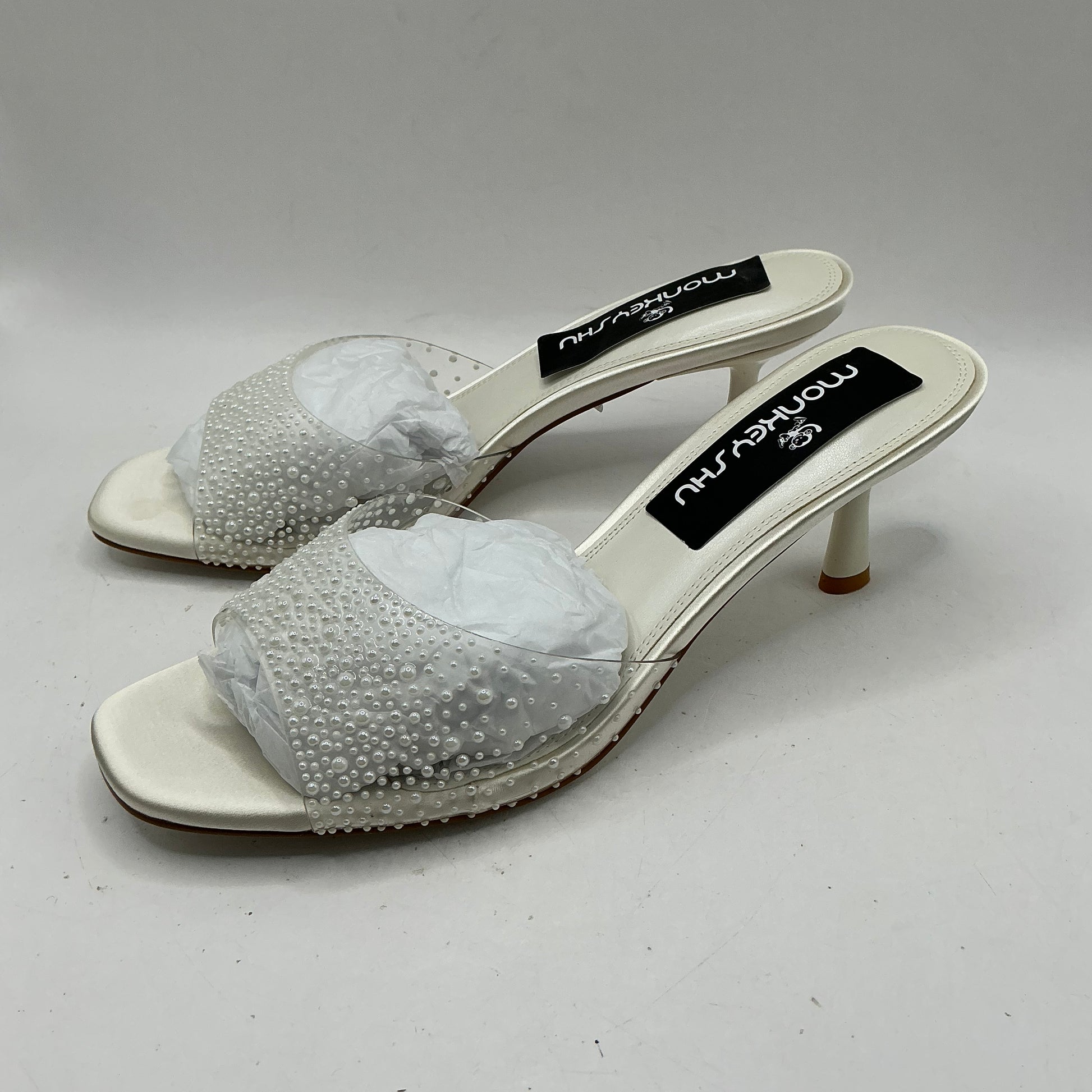 Ivory Satin bridal shoes with synthetic embellished top, wedding, bridesmaid