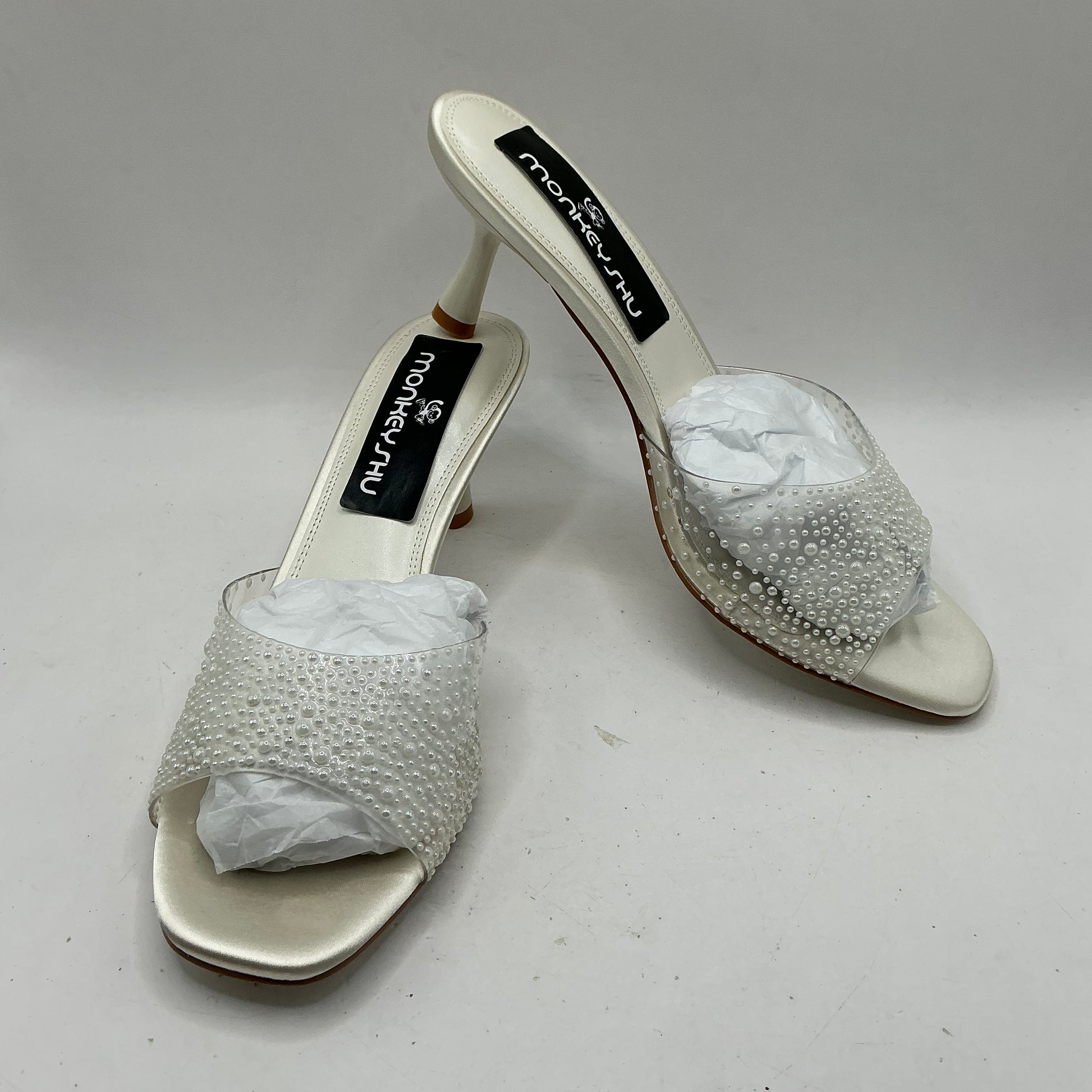 Ivory Satin bridal shoes with synthetic embellished top, wedding, bridesmaid