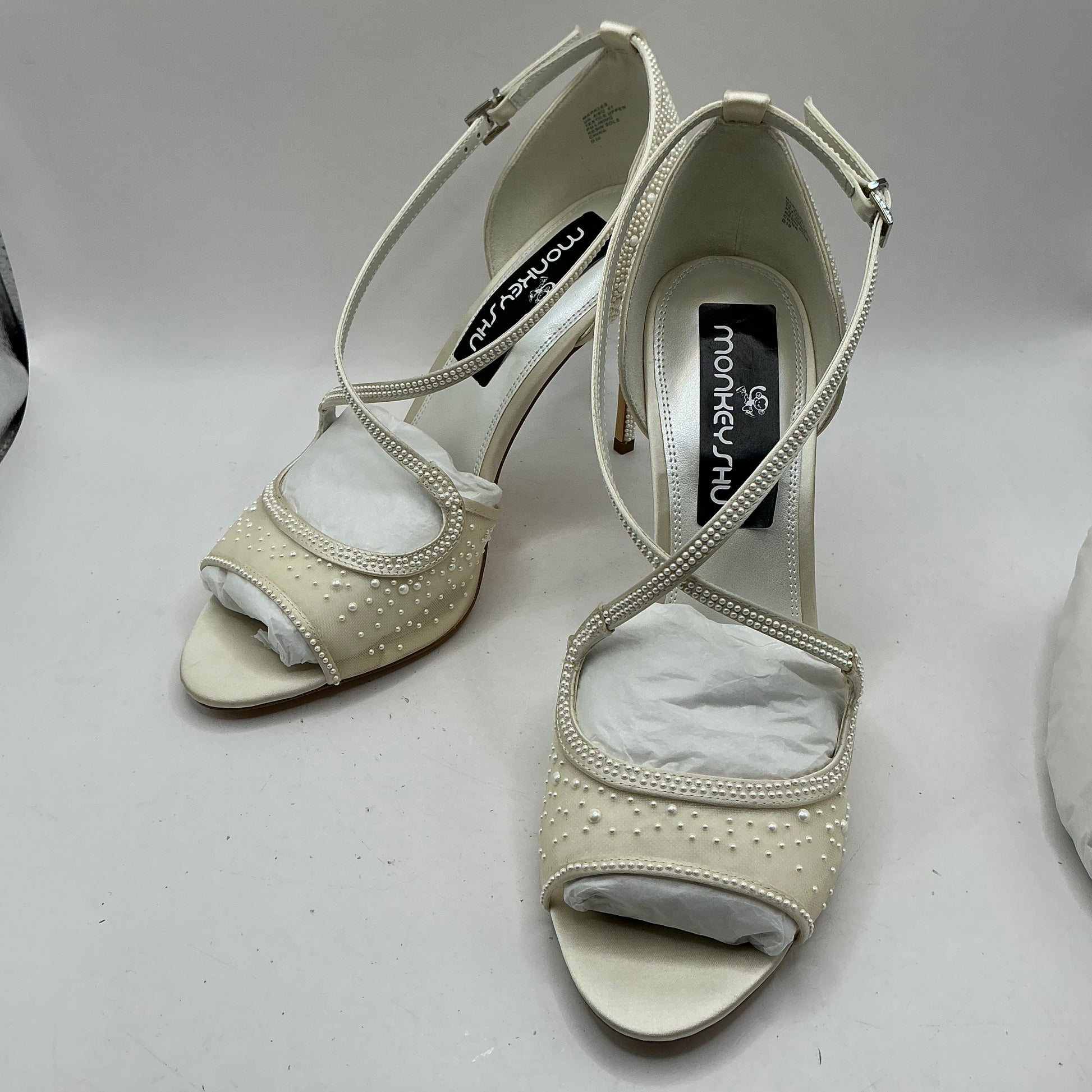 Ivory Satin and Embellished Mesh Bridal Shoes, Wedding