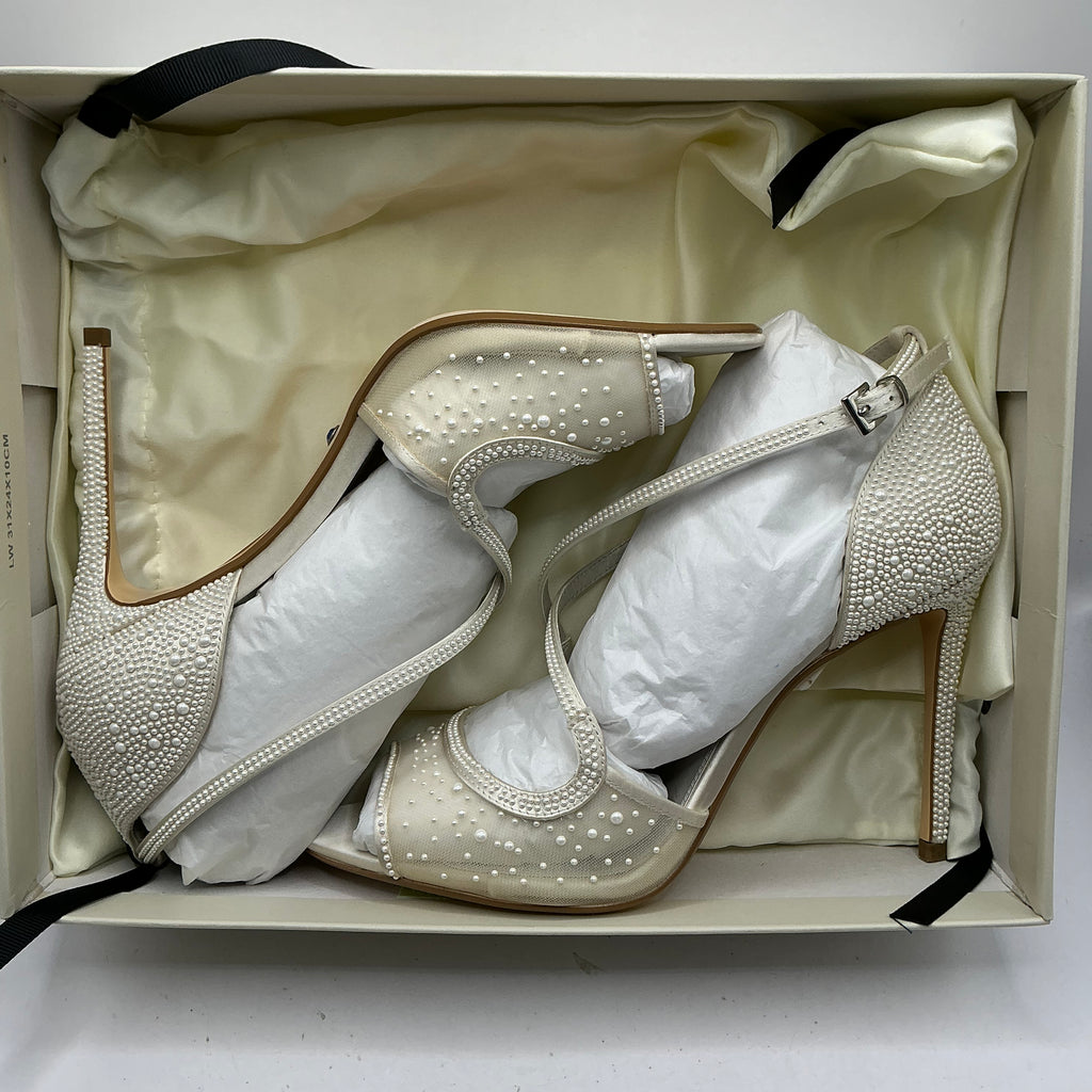 Ivory Satin and Embellished Mesh Bridal Shoes, Wedding