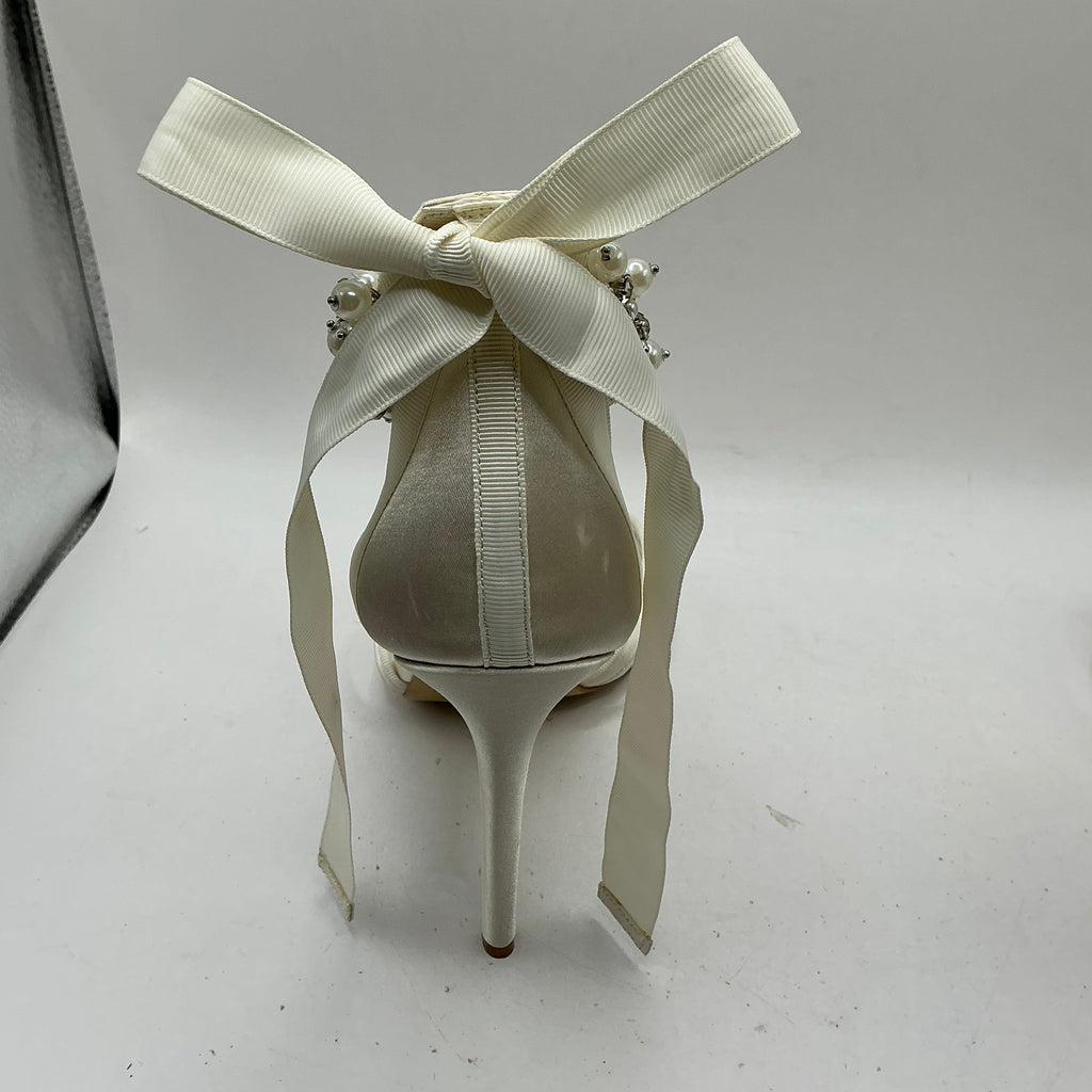 Ivory Satin Bridal Shoes with Embellished Ankle Tie, Wedding