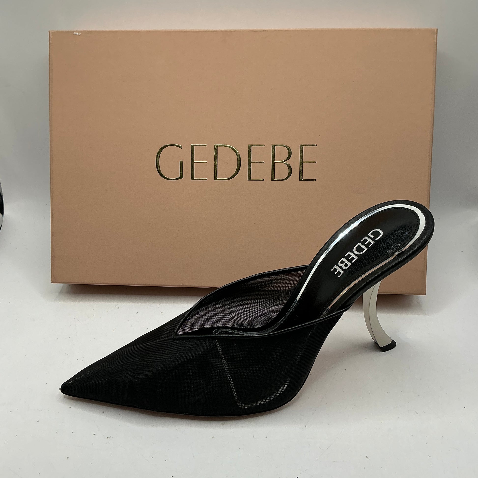 Gedebe, Paris Sabot mesh mules with leather trim and sole