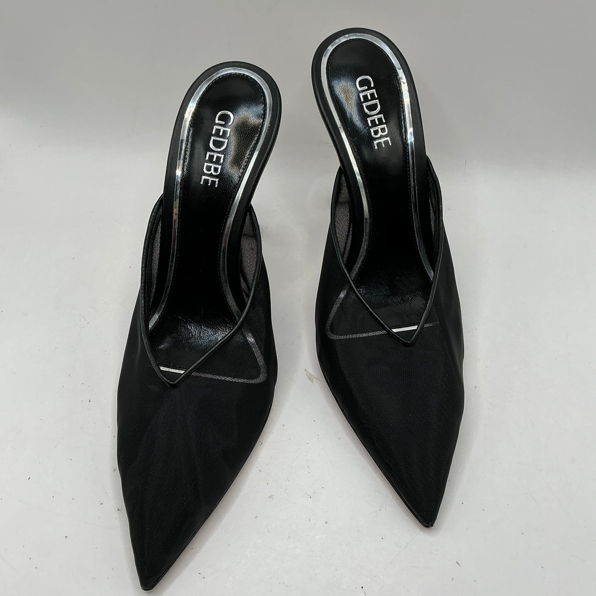 Gedebe, Paris Sabot mesh mules with leather trim and sole