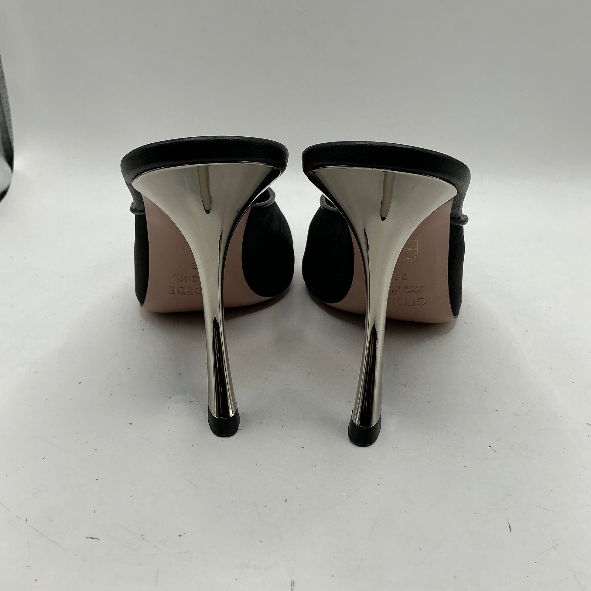 Gedebe, Paris Sabot mesh mules with leather trim and sole