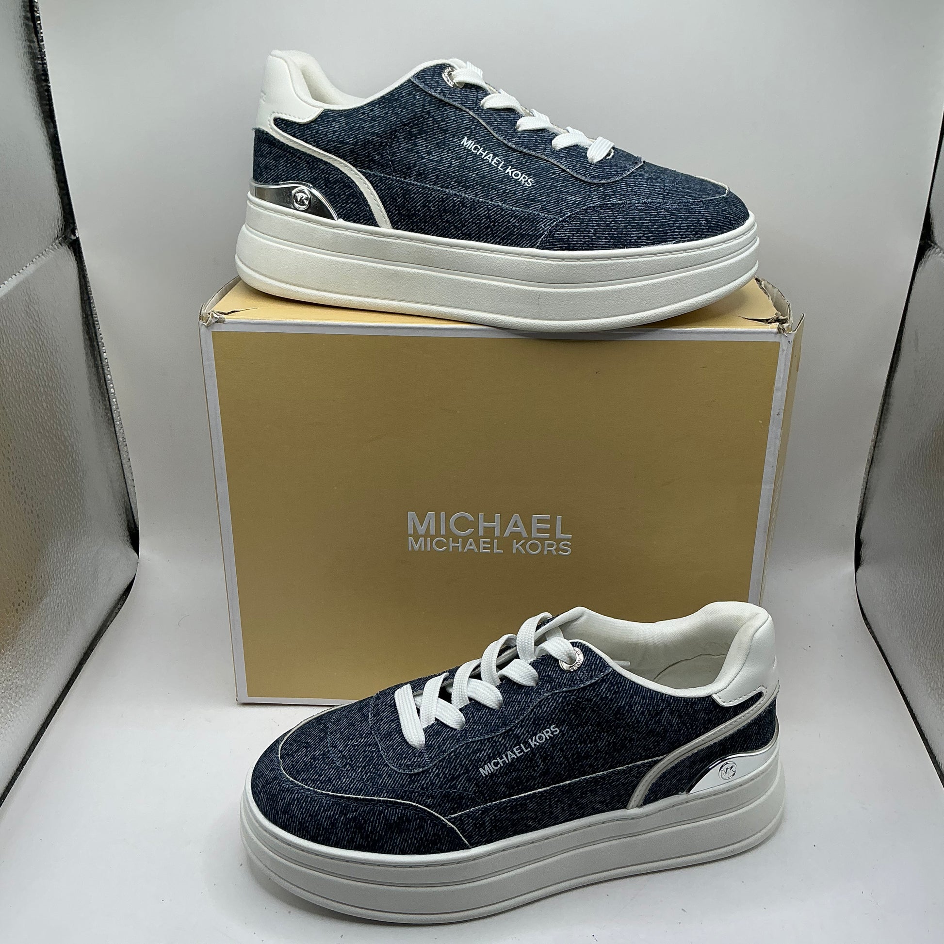Michael Kors, Hayes denim wash platform trainers