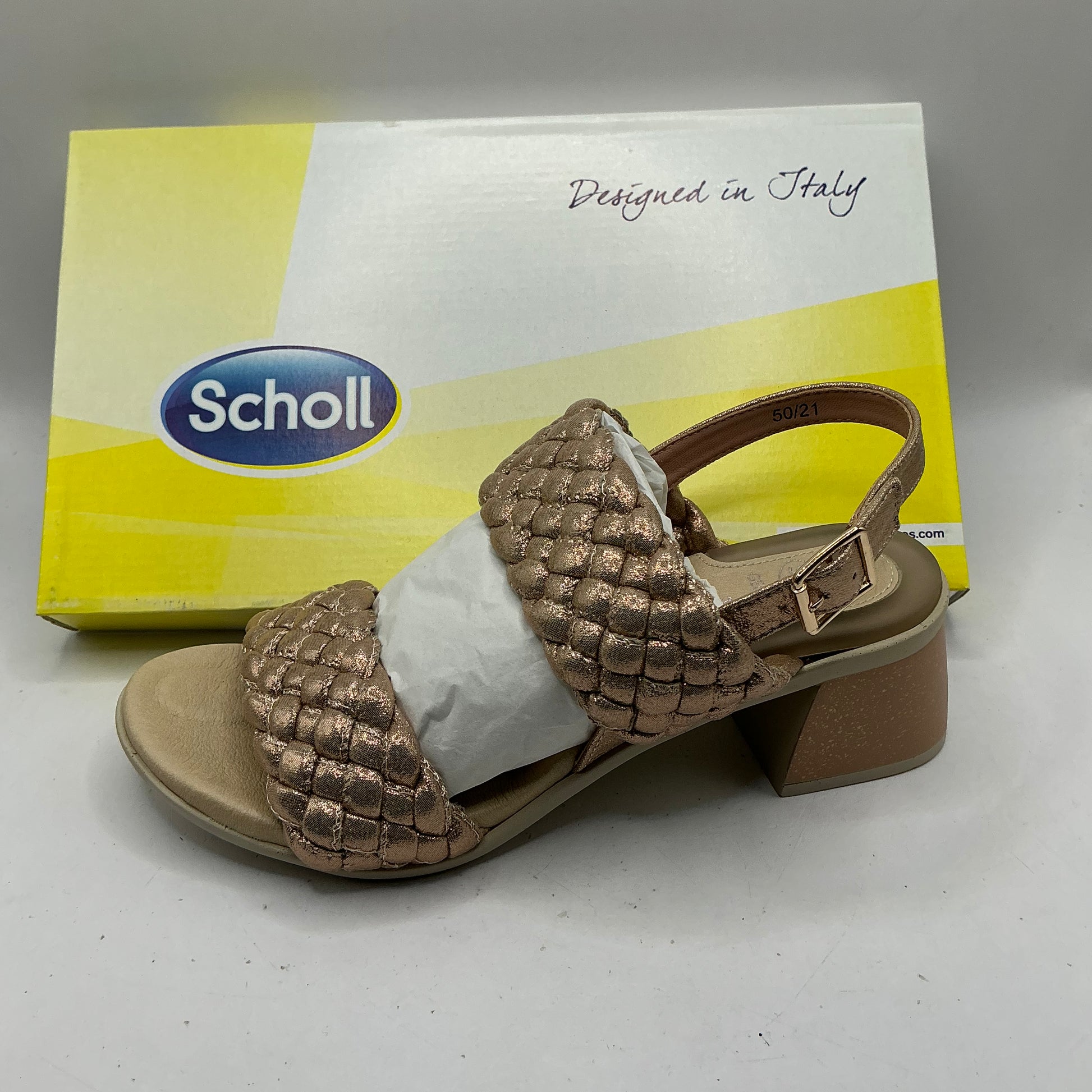 Scholl Promenade woven sandals, rose gold