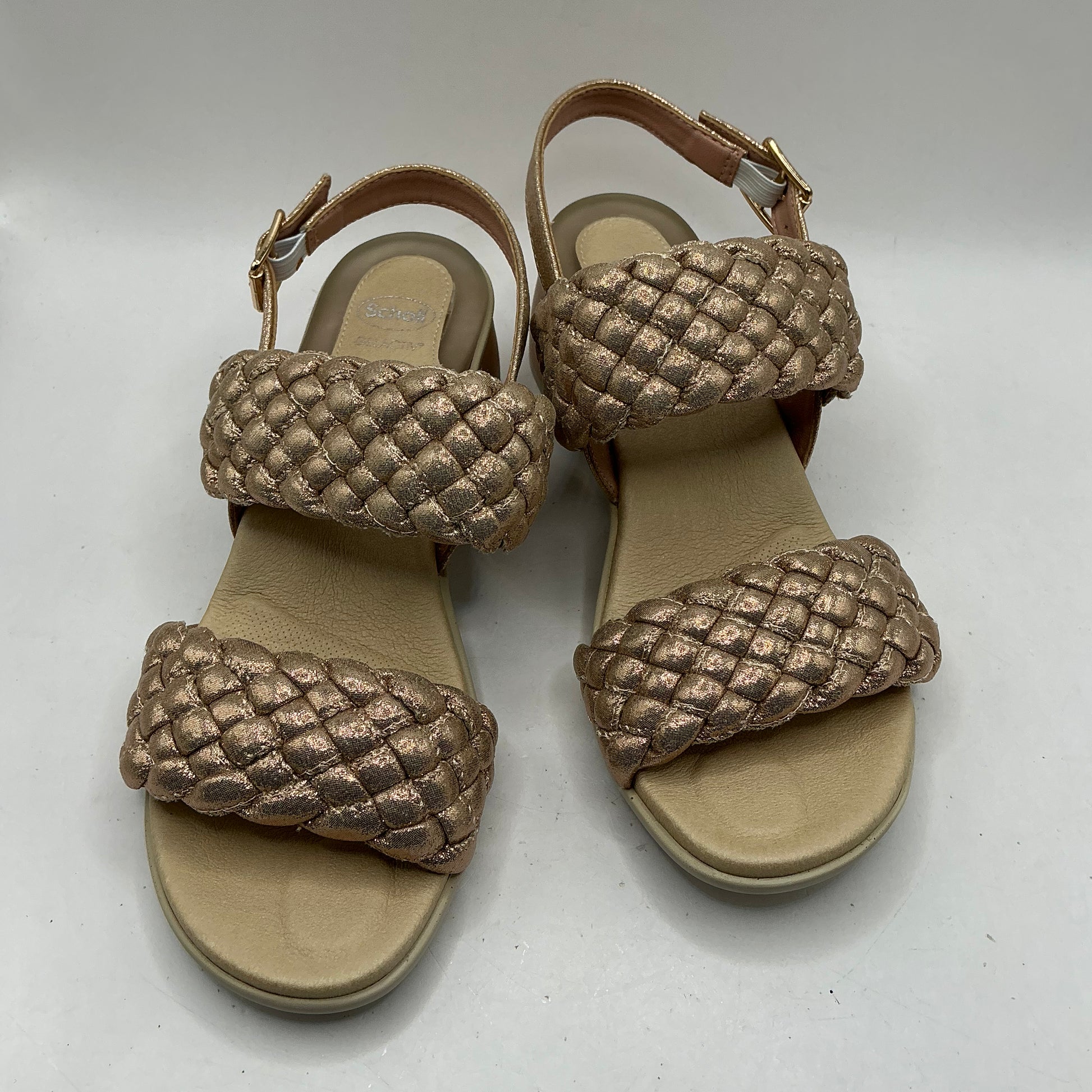 Scholl Promenade woven sandals, rose gold