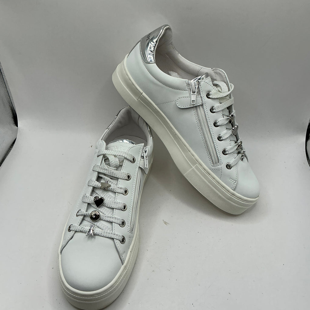Patrizia Pepe white leather trainers with lace charms