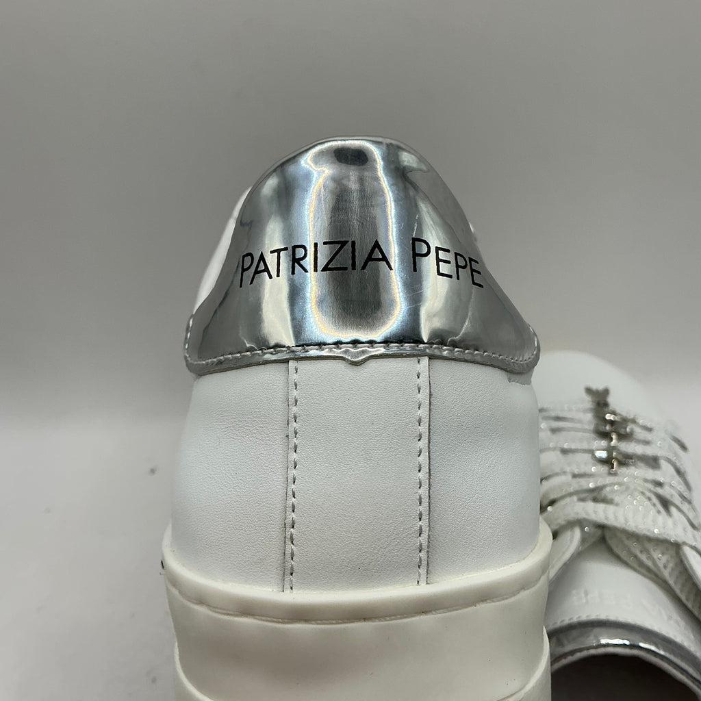 Patrizia Pepe white leather trainers with lace charms