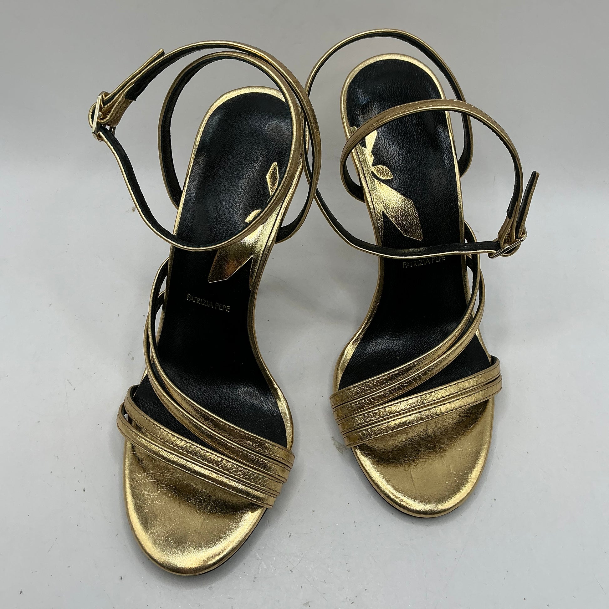 Patrizia Pepe gold leather stiletto sandals with ankle strap