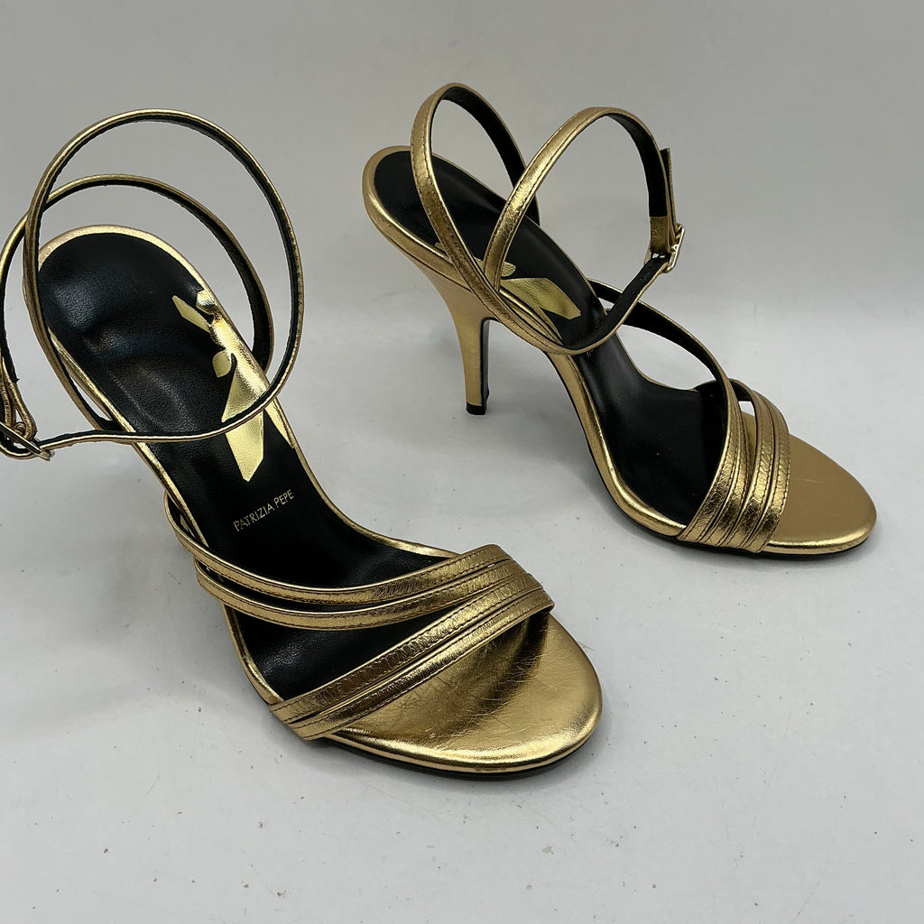 Patrizia Pepe gold leather stiletto sandals with ankle strap