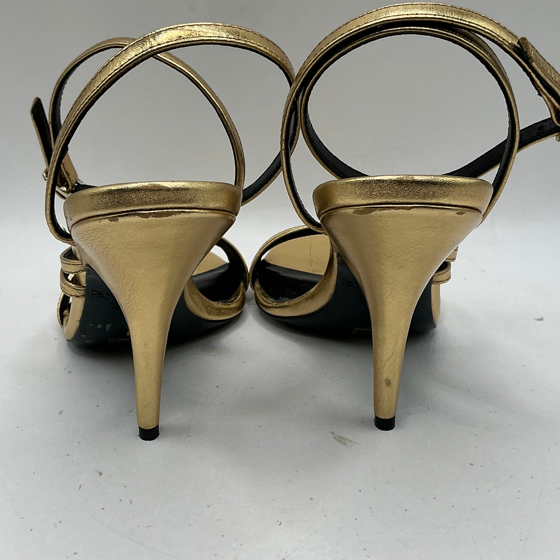 Patrizia Pepe gold leather stiletto sandals with ankle strap
