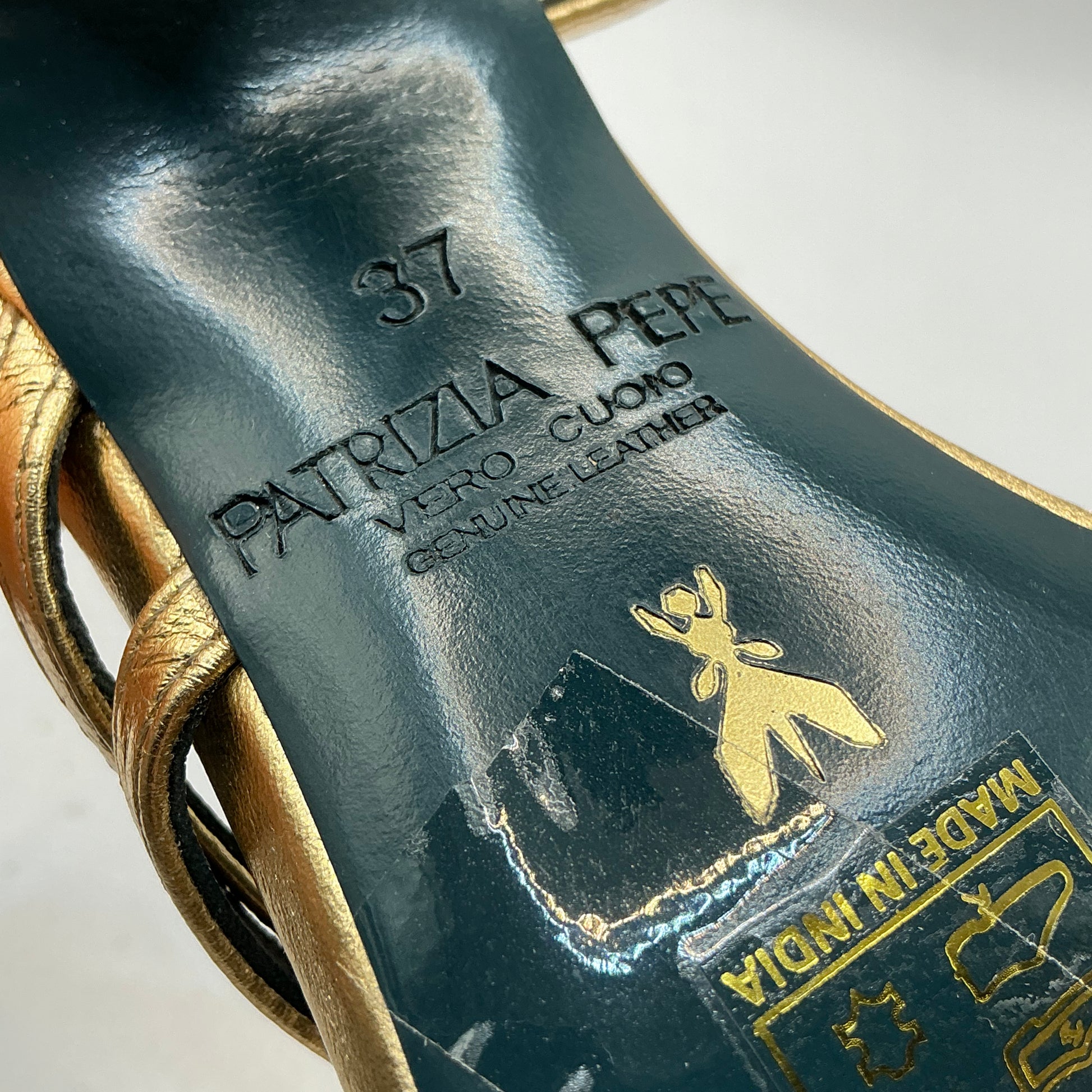 Patrizia Pepe gold leather stiletto sandals with ankle strap