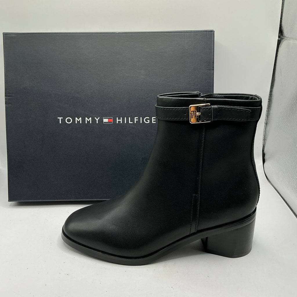 Tommy Hilfiger buckle riding mid heel boots