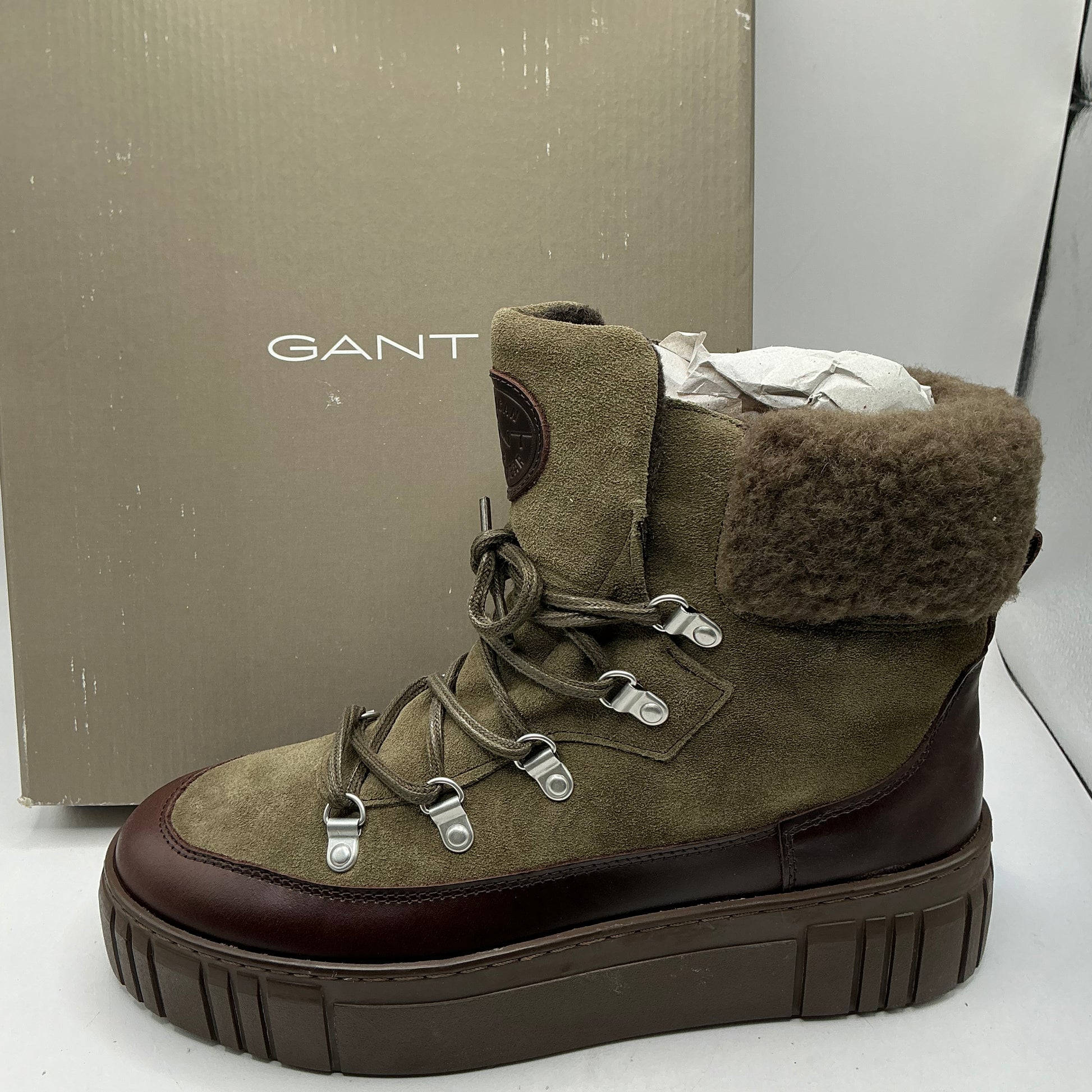 Gant, Snowmont leather and suede olive green boots