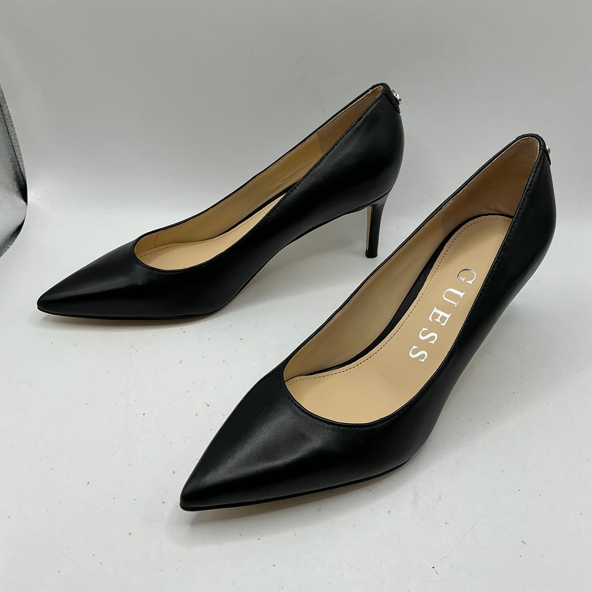 Guess black leather court shoes stilettos
