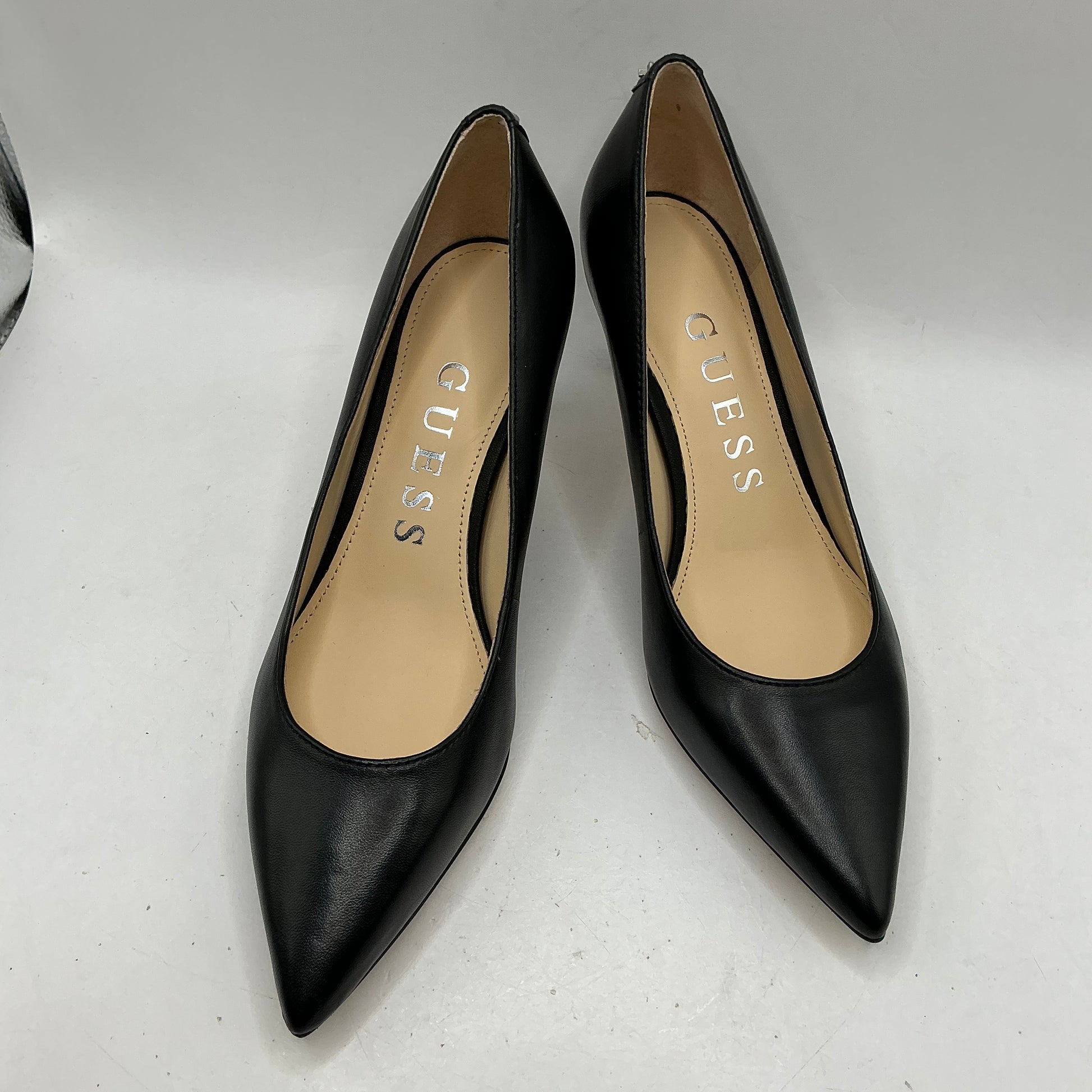 Guess black leather court shoes stilettos
