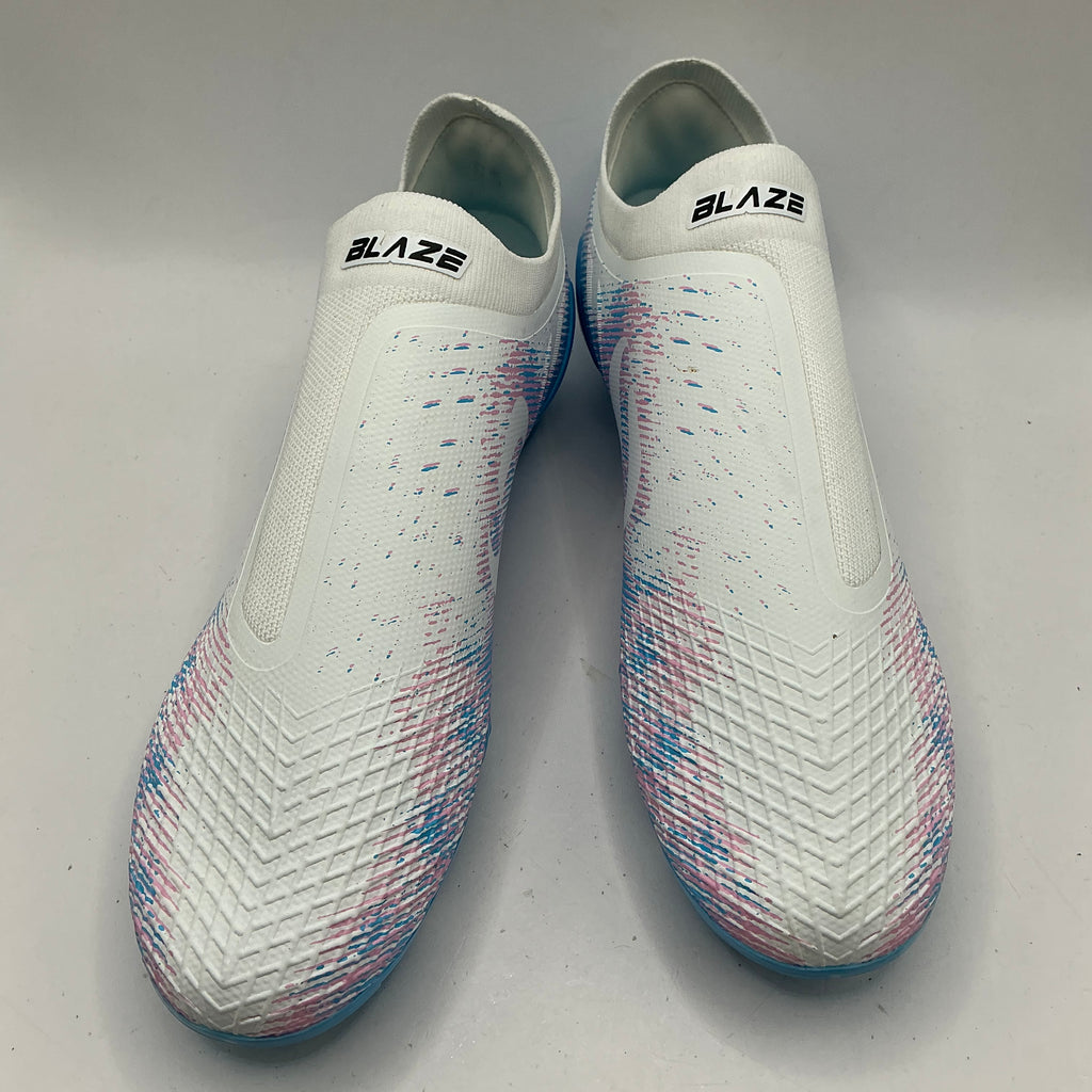 Sondico Laceless firm ground football boots, white, pink, blue