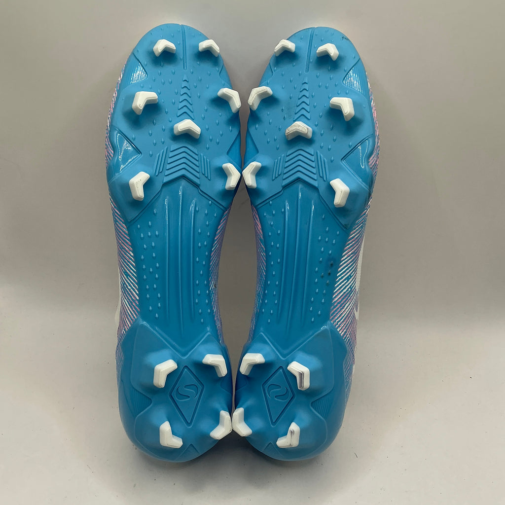 Sondico Laceless firm ground football boots, white, pink, blue